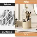 YOOLENS Makeup Brush Holder with Lid 360 Rotating Clear Dustproof Make Up Organizers for Vanity Bathroom Countertop, White Beige