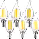 LUXRITE Vintage Candelabra LED Bulb 60W Equivalent, 550 Lumens, 3500K Natural White, LED Chandelier Light Bulbs 5W, Dimmable, Flame Tip Clear Glass, Filament LED Candle Bulbs, E12 Base (6 Pack)
