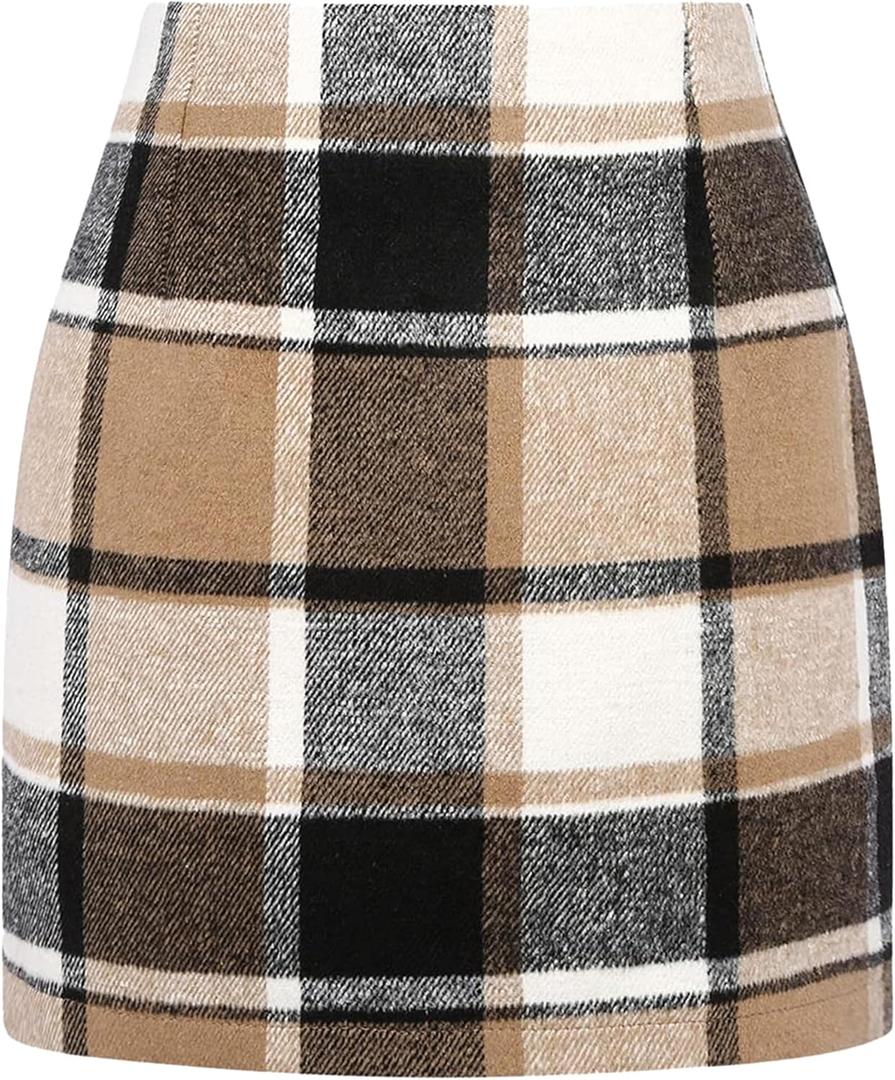 Plaid Skirts for Women, Pencil Mini Skirts for Women High Waist Bodycon Christmas Holiday Fall Winter Skirts 2026 Trendy (Large, Brown)