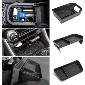 3PCS Center Console Organizer Tray and Armrest Storage Box Compatible with Toyota RAV4 2019-2022 2023 2024 2025 Dash Storage Tray Interior Accessories-Not for New 10.5'' Multimedia Display