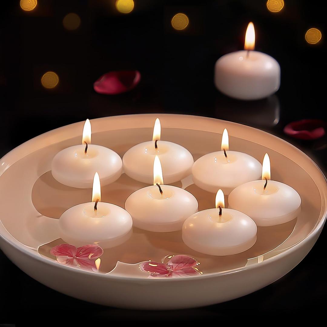 Ashlux White Floating Candles 2 inch, 48 Pack Floating Candles 5-6 Hours Long Burning, Unscented Floating Candle for Centerpieces, Wedding, Christmas Lights, Romantic Night for Her/Him Set