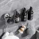 Suction Cup Shower Caddy, Corrugated Suction Cup Storage Holder, No Drilling Bathroom Organizer with 4 Removable Hooks, Shower Shelves for Inside, Clear (Clean)