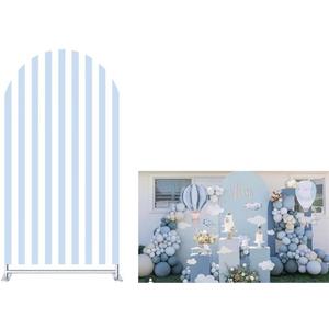 FiVan Arch Covers Stretchy Blue Stripes Backdrop for Birthday Baby Shower Party Decoration 4x7ft Baptism Background Props (NO-412)