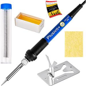 Soldering Iron Kit, 60W Soldering Iron Adjustable Temperature 5-in-1, Solder Wire, Stand, Rosin Paste Flux, Sponge, Fast Heating, Desoldering Electronic Repair DIY Hobby 120V US Plug