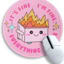 Pink Round Mouse Pad for Desk, Cute Office Decor for Women, Dumpster on Fire Small MousepadStitched Edge Non-Slip Rubber Base, Personalized Computer Mouse Pads for Wireless MouseDesk Accessories