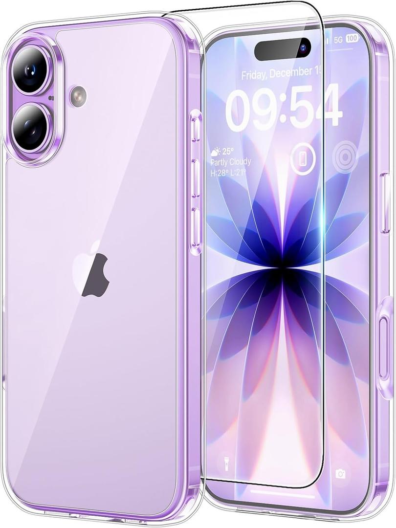 TAURI for iPhone 17 Case, Anti-Yellowing with Screen Protector, Military-Grade Protection Shockproof Slim Phone Case for iPhone 17, Clear