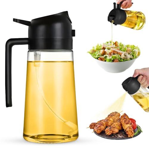 2-in-1 Olive Oil Dispenser Bottle, Spray and Pour, Multi-Use Kitchen Gadget, Food-Grade, Salad Dressing, Air Fryer, Healthy, BBQ, Barbecue (Black)