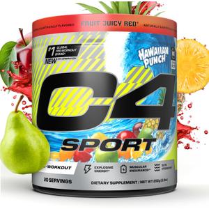 C4 Sport Pre Workout Powder - NSF Certified for Sport - Elite Hydration - 200mg Caffeine + Creatine + Beta-Alanine - Electrolytes and Energy Supplement - Hawaiian Punch, 20 Servings
