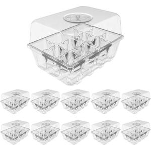 Gardzen 10 Pack Seed Starting Tray, Plant Germination Trays, Seed Starter Kit with Adjustable Humidity Vented Dome and Clear Base, Plant Growing Kit 6.6" x 4.5", Total 120-Cell, Clear