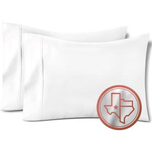 TEXAS LINEN CO. 100% Egyptian Cotton Pillow Cases Set of 2, 600 Thread Count White King Pillowcase for Sleeping, Soft, Silky Sateen Weave Bed Pillow Cover, Extra Long Staple Cotton Pillowcases