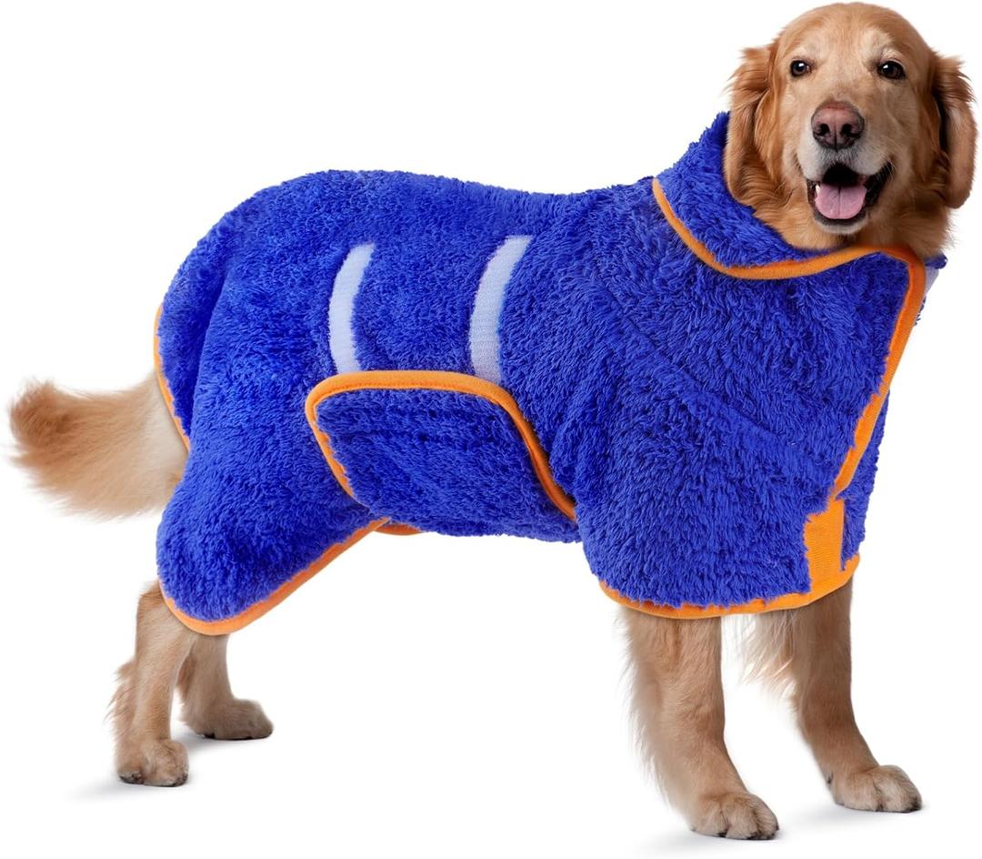 Bienbee Dog Bathrobe, Quick Drying Super Absorbent Pet Robes for Dogs, Drying Coat for After Bath & Swim, Warm & Cozy Dogs Towels, Dog Puppy Bath Supplies, Dark Blue XL