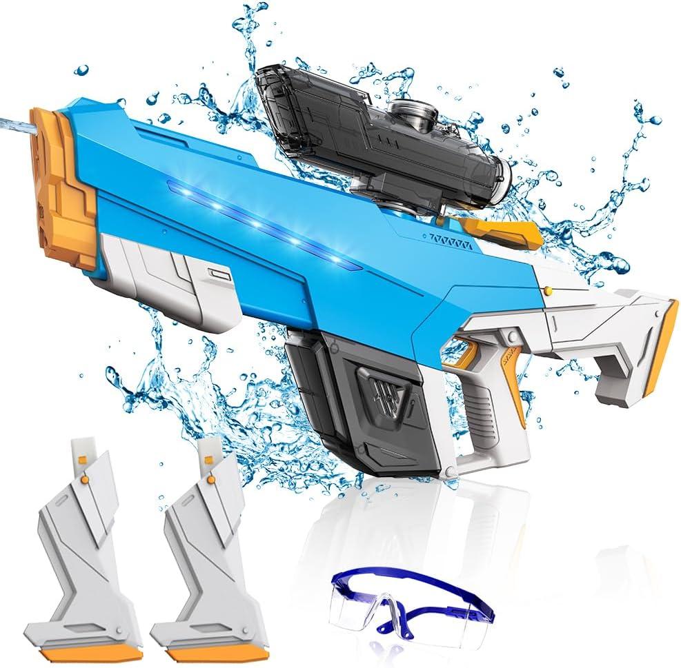 Electric Water Blaster for Adults Kids, Automatic Squirt Toy with with Light Up and Large Capacity, Comes with 2 Modular Batteries, 26-32 FT Range, Summer Swimming Pool Party Beach Outdoor Activity