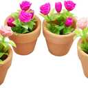 4 Pieces Mini Dollhouse Potted Plant Flower Model 1:12 Miniature Scene Bonsai Plant Set Accessories Micro Landscape Decoration (Rose+Pink)