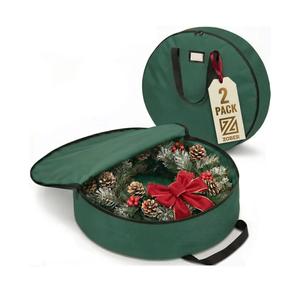 ZOBER 2 Pack Oxford Christmas Wreath Storage Container 30 Inch - Wreath Bag for Artificial Wreaths Box - Waterproof Fabric, Dual Zippered Wreaths Storage Bag With Strong Durable Handles - Green