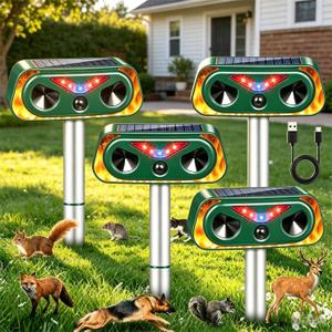 2026 New Sonic Fortress Pro Deer Repellent Devices,4 Pcs Solar Ultrasonic Animal Repeller Outdoor Waterproof Motion Sensor Deterrent Yard Garden Repellent for Animals Cat,Squirrel,Racoon,Rabbit,Skunk