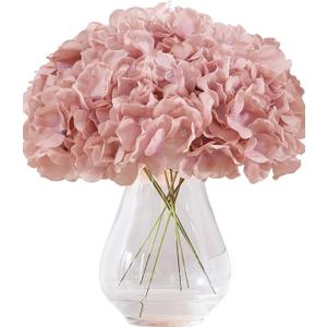 Dusty Rose Pink Artificial Hydrangea Flowers Heads 10 Fake Hydrangea Silk Flowers for Wedding Centerpieces Bouquets DIY Floral Decor Home Decoration with Stems(VASE NOT Included)
