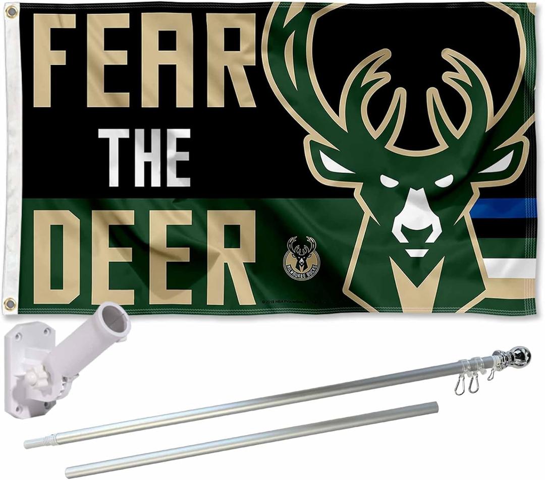 Milwaukee Bucks Fear The Deer Flag Pole and Mount Bracket Set