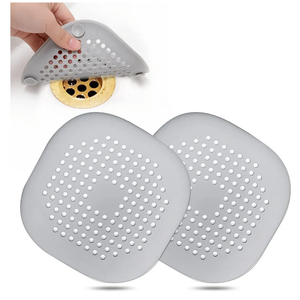 Hair Drain Catcher,Square Drain Cover for Shower Silicone Hair Stopper with Suction Cup,Easy to Install Suit for Bathroom,Bathtub,Kitchen 2 Pack (Sliver Grey)