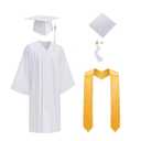 TOONRAIN Graduation Cap and Gown 2026 Matte Graduation Costume Tassel Topper Sash Set Adult Stole for High School Bachelor Robe Matte Classic White,51''