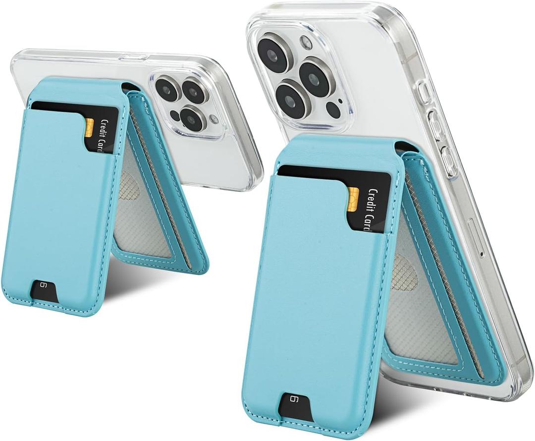 isee Magnetic Card Holder Wallet with MagSafe, Adjustable Stand for iPhone 16/15/14/13/12 Series Holds 5 Cards (Sky Blue)
