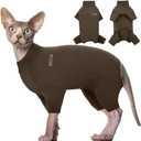 ROZKITCH Hairless Cat Shirt, Turtleneck Sweater for Cat, Sphynx Cats Shirt Hairless Sweaters with Sleeves, Warm and Soft Kitten Pullover Fleece Winter Pajamas Jumpsuit for Puppy Cats Coffee, Size S (Back Length:11"))