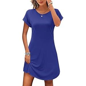 PLOKNRD Womens Summer Dresses Short Sleeve Casual Beach Roundneck Sun Dress, Royal Blue-M