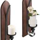 Wall Candle Sconces Set of Two, Brown Wall Mounted Metal and Wooden Wall Candle Holders, Farmhouse Candle Sconces for Bedroom, Fireplace