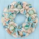 Collections Etc Blue Shell and Starfish with Pearls Wreath 13.5" x 13.5" x 2.5"
