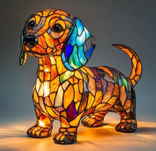 2025 New Corgi Lamp and Pug Lamps, Boxer Dog Lamp, Dogs Series Art Night Light, Retro Stained Resin Tabletop LED Night Light, 3D Cute Pet LED Table Lamps, Fun Gift for Dog Lover (Dachshund)