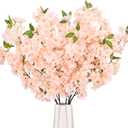 Sunm Boutique Champagne Faux Cherry Blossom Branches, Artificial Cherry Blossom Stems Cherry Blossom Flowers Vase Arrangements for Wedding Home Party Kitchen Decor, Set of 3