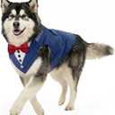 AVERYDAY 2 Pcs Dog Tuxedo & Bandana Set, Dog Suit Costume with Bowtie for Wedding Outfit, Pet Tux Harness with Leash Ring for Party Birthday Christmas, Formal Wear Large Breed