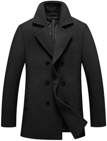 Lavnis Men's Winter Wool Coats Slim Fit Single Breasted Trench Jacket Woolen Pea Coat, No Size