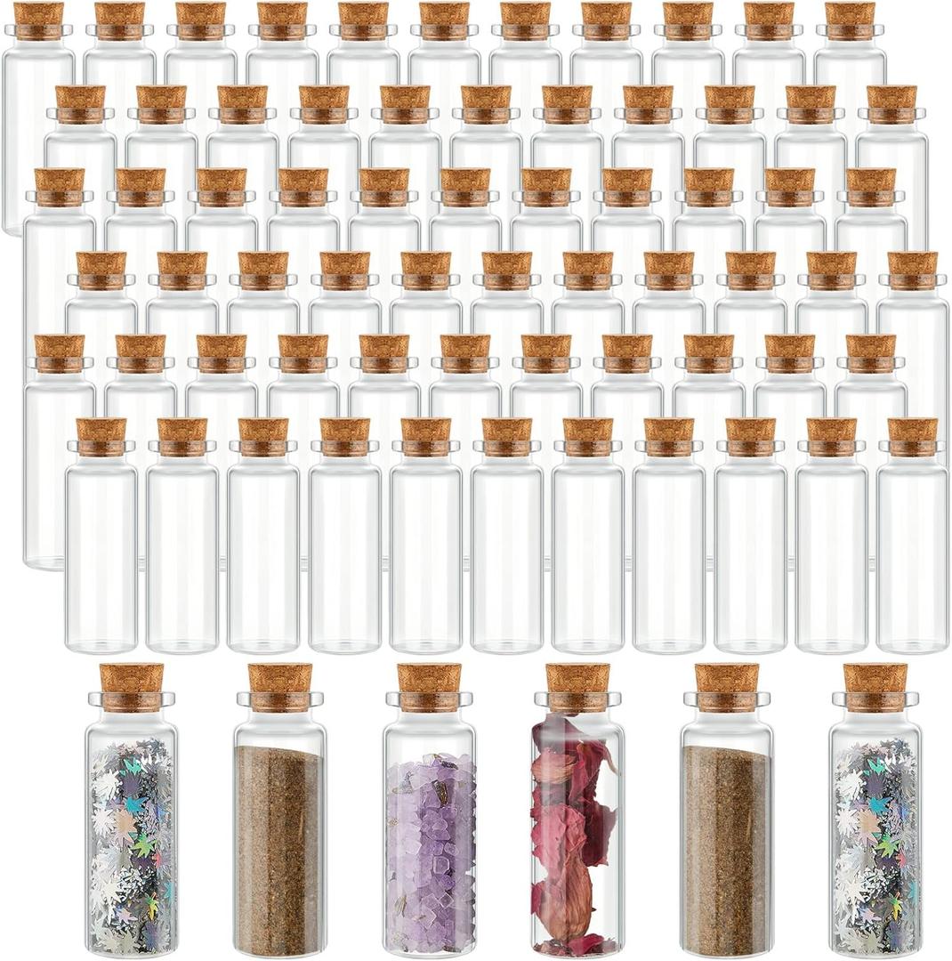 Patelai 24 Pcs Small Glass Jars with Cork Lids, Mini Potion Bottles Bulk Tiny Wishing Vial Spell Jars for DIY Art Crafts Gift Mother's Day Graduation Wedding Birthday Party Favors (40 ml)