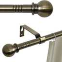 Antique Brass Curtain Rods for Windows 48 to 88, Adjustable 5/8 inch Brushed Brass Curtain Rod Set with Brackets, Heavy Duty Decorative Drapery Rod for Bedroom, Living Room