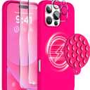 Magnetic for iPhone 16 Pro Case, Compatible with Magsafe, Suction Cup Phone Mount, 2 Screen Protectors - Camera Protector, Silicone Shockproof Protective Phone Cover 6.3", Neon Pink