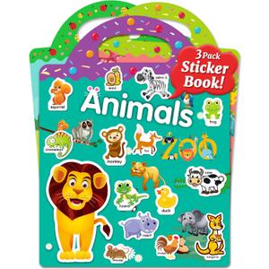 Benresive Reusable Sticker Book for Toddlers, Stickers for Kids, Travel Toys for Arts & Crafts Activities, Birthday Gift for Boys & Girls, Animals Dinosaurs Insects Themes