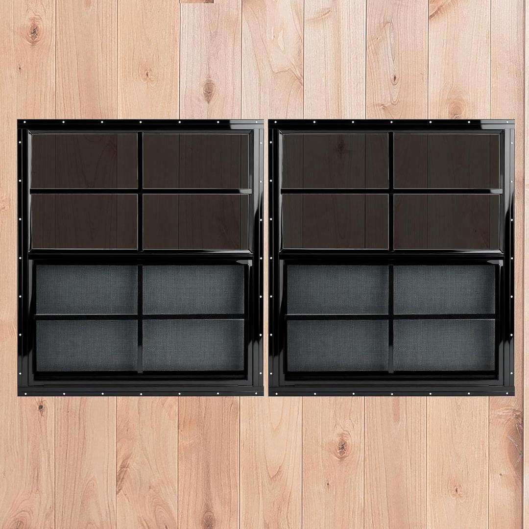 18" x 23" Black Shed Windows 2 Pack,Small Windows with Tempered Glass - Flush Mount | Ultimate Choice for Chicken Coop, Greenhouse, Garage, Playhouse