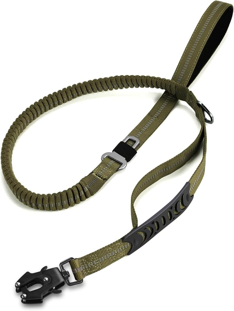 Heavy Duty Dog Leash with 2 Padded Handles & Advanced Easy Metal Clip, 4-6FT Shock Absorbing No Pull Dog Leashes for Medium Large Dogs That Pull (Army Green)