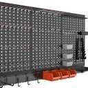 TORACK Metal Pegboard Wall Organizer System for Garage, 109PCS Pegboard Accessories Organizer Kit with Pegboard Bins, Hooks, Peg Locks, Pegboard Storage System for Workbench(Black)