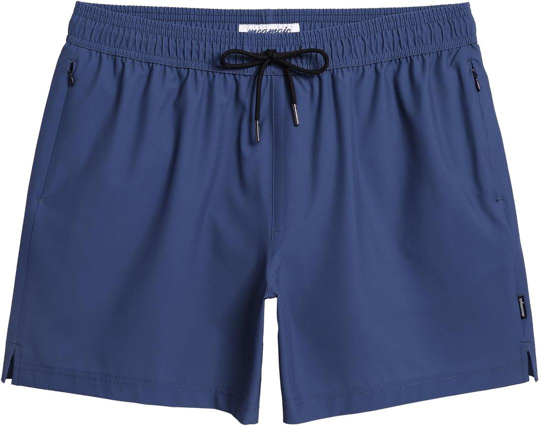 maamgic Mens Swim Trunks 5" Quick Dry Beach Shorts Stretch Swimming Trunks Shorts with Mesh Lining Zip Pockets (Small, Blue)