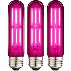 E26 LED Pink Light Bulb,Dimmable Filament LED Pink Light Bulbs, 60 Watt Equivalent Vintage LED pink Bulb,5inch Led Tubular Bulbs, Party Decoration, Porch, Home Lighting, 3 Pack