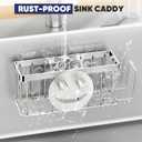 MURLONG Sponge Holder for Kitchen Sink,Sink Caddy Smiley Face,4-in-1 Sponge Holder with Suction Cups & 1 PCS Adhesive Strips for Holding Soap,Brush,Scrubber,Sponge,Stopper-Silver