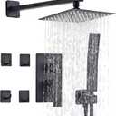 Shower Faucet Set Matte Black Complete Shower System with 8 Inches Rain Shower Head and Handheld Spray Bathroom Rain Shower Faucet Set Rainfall Shower System with Shower ValveRY3-LYQ2-Black
