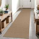KOZYFLY Boho Runners for Hallways 2.6x10 ft Washable Kitchen Runner Non Slip Rubber Backed Hallway Rugs Cotton Entryway Runner Rug Floor Carpet for Indoor Hall, Backdoor, Kitchen, Tan/Orange/Brown