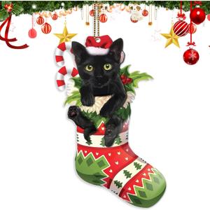 2 x Black Cat Christmas Ornament 2025, Cute Ornaments for Christmas Tree, Funny Christmas Ornaments, Personalized Christmas for Cat Lovers Gift (Socks-cat-1)