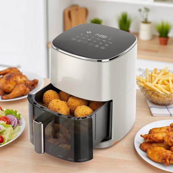 TINKLE WELL Air Fryer, 6-Quart 12-in-1 Multi-Cooker with Viewing Window for Oil-Free Frying, Baking & Dehydrating, Up to 400°F, Beige