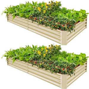 Land Guard 2 Pack 841ft Galvanized Metal Raised Garden Bed, Metal Planter Kit Box Outdoor for Deep-Rooted Vegetables, Flowers, Green and Herbs (Cream Yellow)