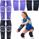 Sosation 2 Set Volleyball Knee Pads and Volleyball Arm Sleeves with Protection Pad Compression Forearm Wrist Guard with Thumb Hole Soft Breathable for Hitting Passing (Black, Purple)