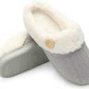 Chantomoo Womens Slipper Warm Comfy Memory Foam House Slippers Knitted Shoes Faux Fur Lined Anti-Skid Rubber Sole Bedroom Cozy Indoor Outdoor Slippers (7-8, Grey)