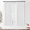 SHINELAND White Blackout Curtains Pleated with Hooks Rings Black Out 76 Inch Length Long 2 Panels Set Living Room Bedroom Thermal Curtains
